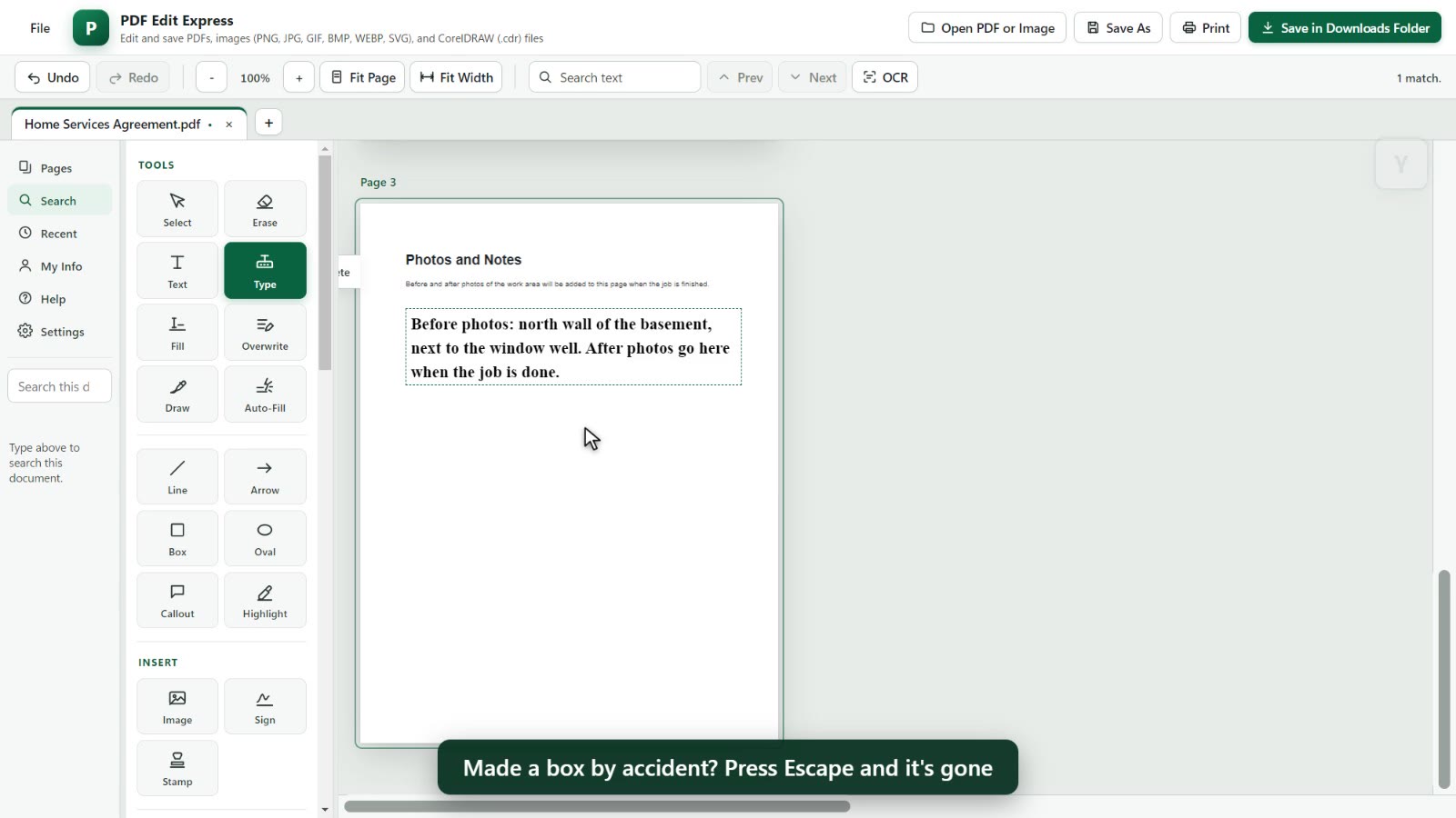 A text box with its words wrapping